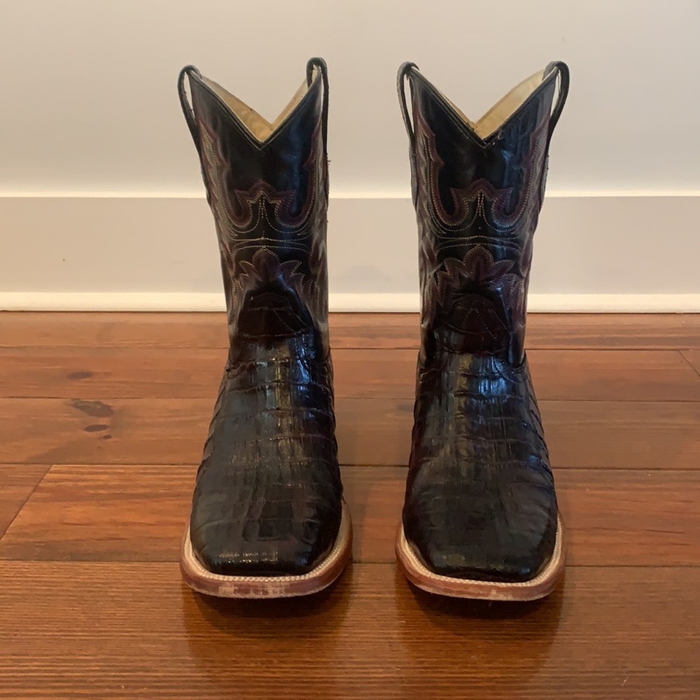 J.B. Dillon Black Cherry Crocodile Boots